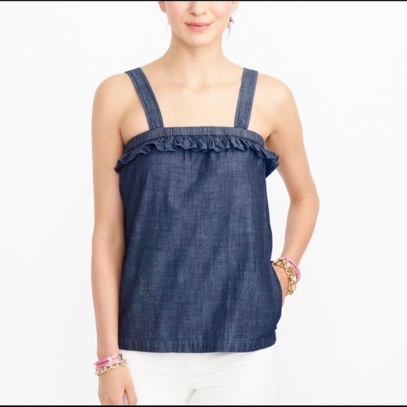 J. Crew Tops - J Crew Factory chambray ruffle flounce tank top 12